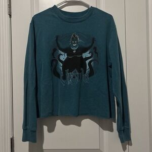 Disney Ursula Teal Green long sleeve Cropped Top T-shirt tee Size Medium‎